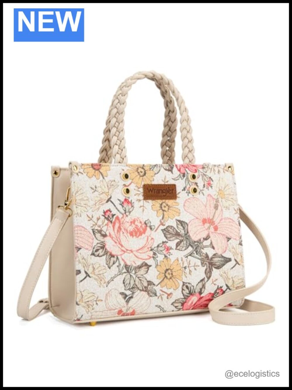 Floral Print Braided Tote Purse with Adjustable Shoulder Strap